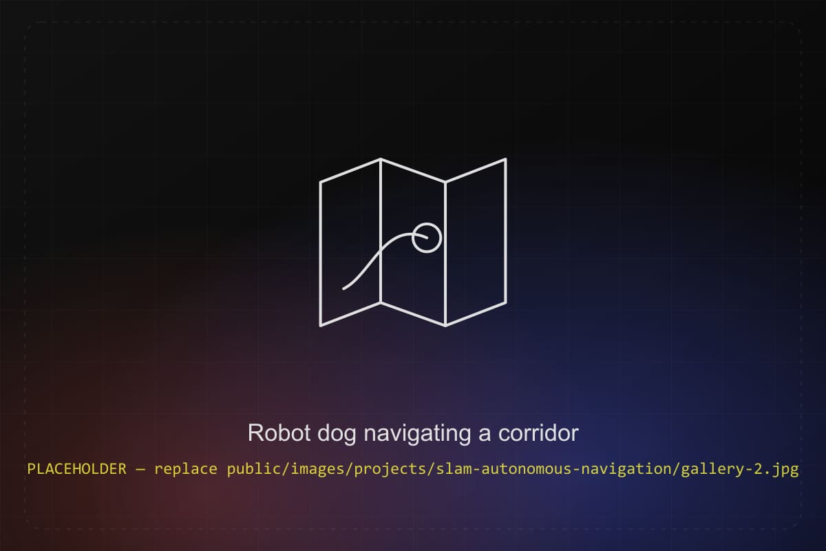 Robot dog navigating a corridor